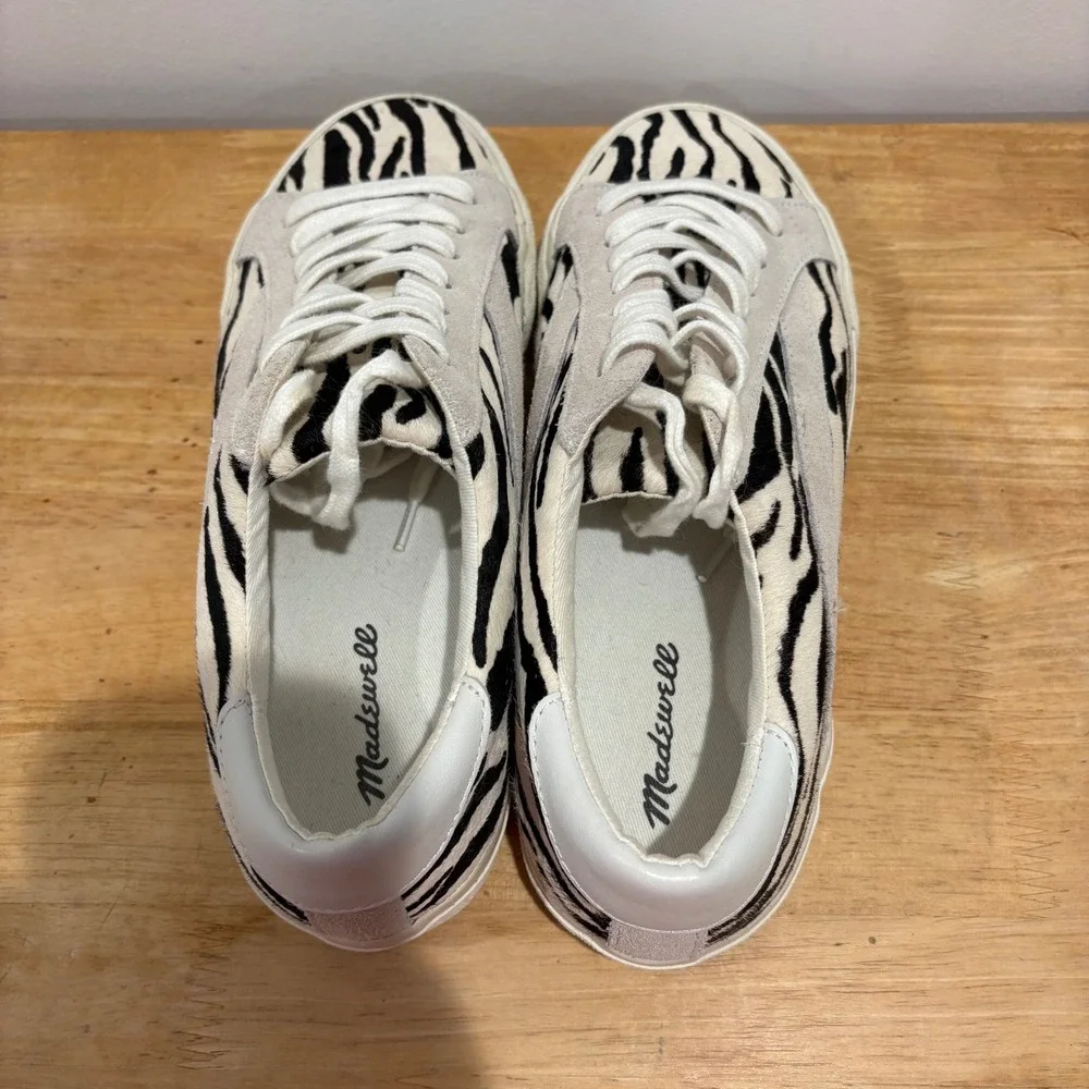 Madewell Zebra‎ Print Sidewalk Low Top Sneakers White Size 9 Calf Hair AE247